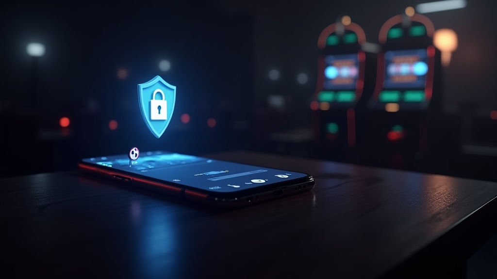 An Android phone showing an APK installation concept in a dark casino setting