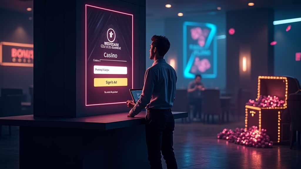 New player entering a promo code at a glowing casino signup screen